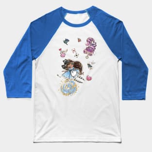 Brown Girl Alice falling in Wonderland Baseball T-Shirt